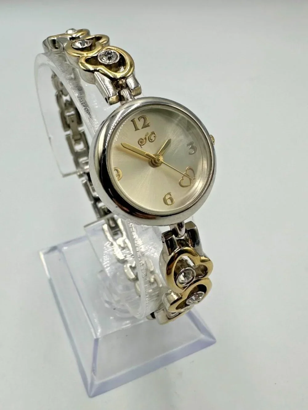 3/$30 Rhinestone Heart Band Watch Women Silver Gold Two Tone New Battery 7.5 